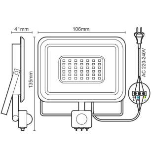 Interiérové svietidlo NEDES LED reflektor + PIR senzor 10W / 4000K LF0021S