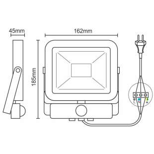 Interiérové svietidlo NEDES LED HQ reflektor 20W + PIR senzor / 4000K  LF2122S